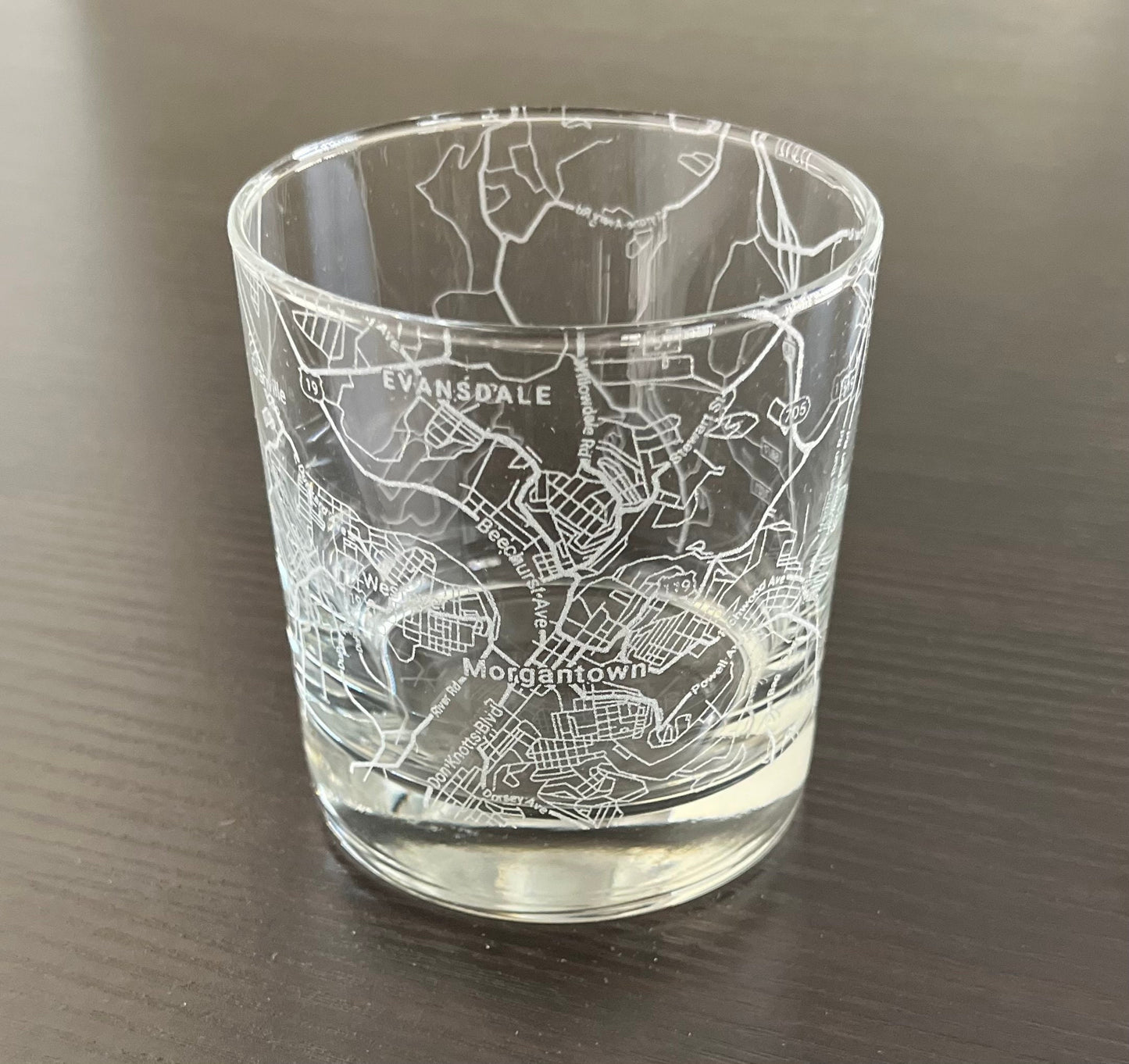 Rocks Whiskey Old Fashioned Glass Urban City Map Morgantown, WV