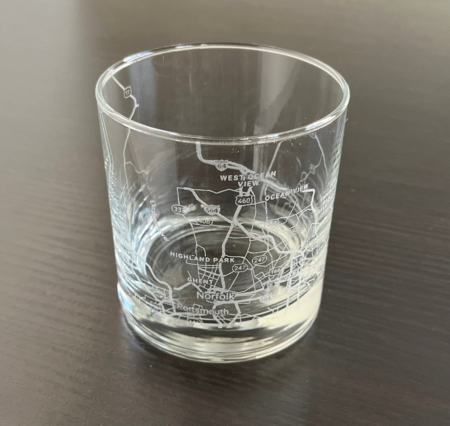 Rocks Whiskey Old Fashioned Glass Urban City Map Norfolk, VA