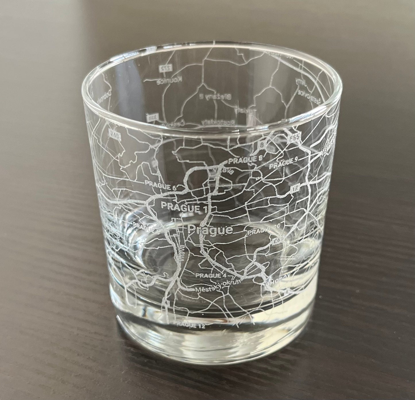 Rocks Whiskey Old Fashioned Glass Urban City Map Prague, Czech Republic