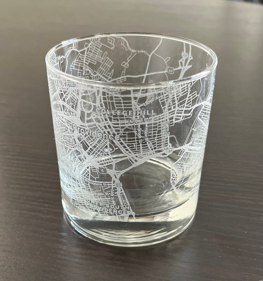 Rocks Whiskey Old Fashioned Glass Urban City Map Providence, RI