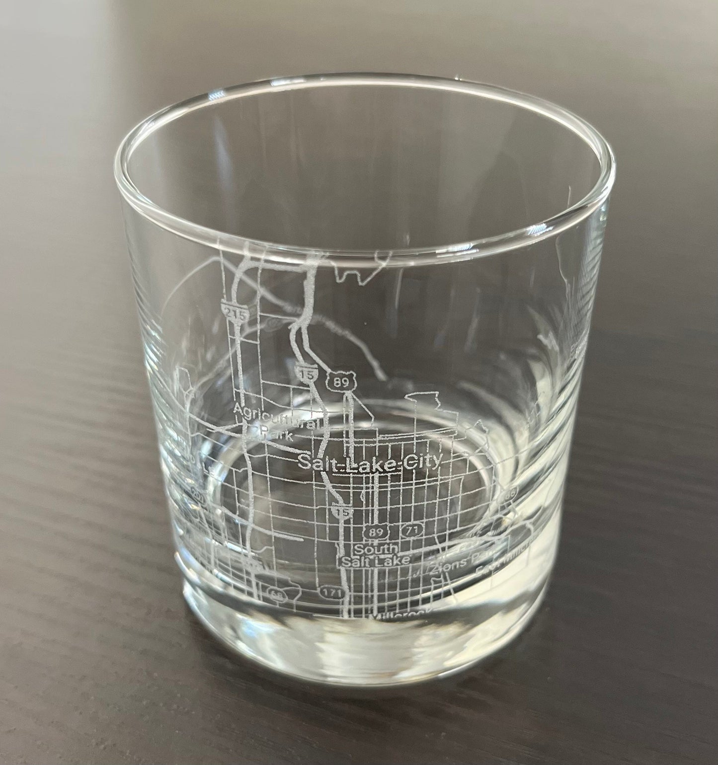 Rocks Whiskey Old Fashioned Glass Urban City Map Salt Lake City, UT