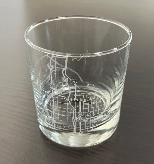 Rocks Whiskey Old Fashioned Glass Urban City Map Salt Lake City, UT