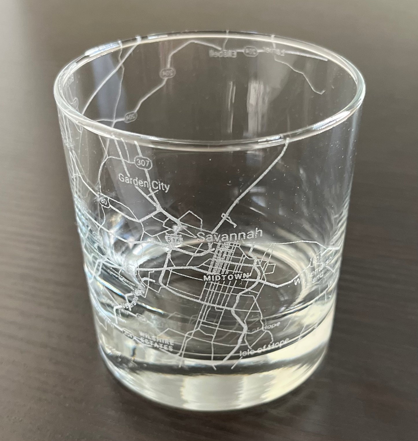 Rocks Whiskey Old Fashioned Glass Urban City Map Savannah, GA