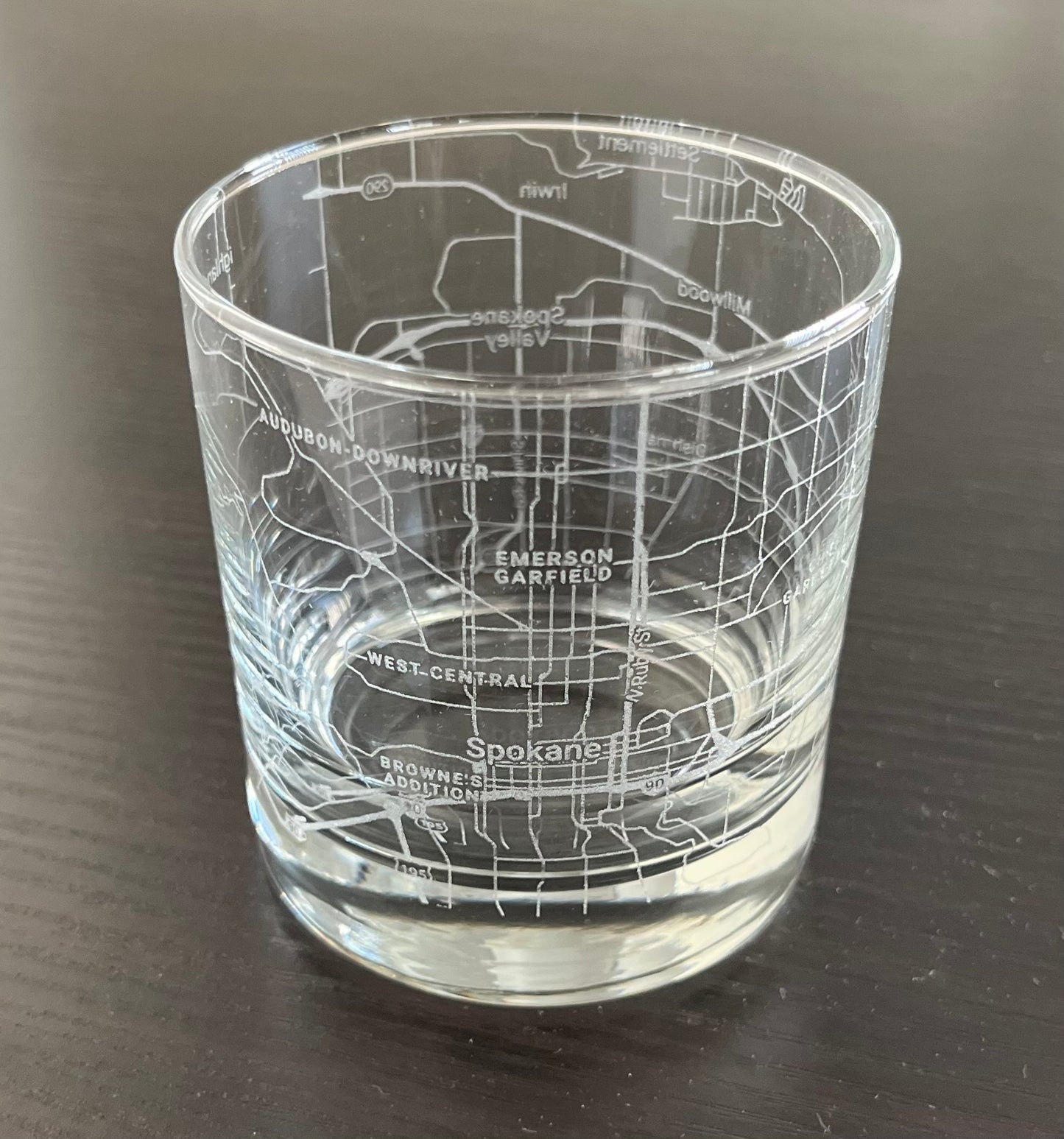 Rocks Whiskey Old Fashioned Glass Urban City Map Spokane, WA