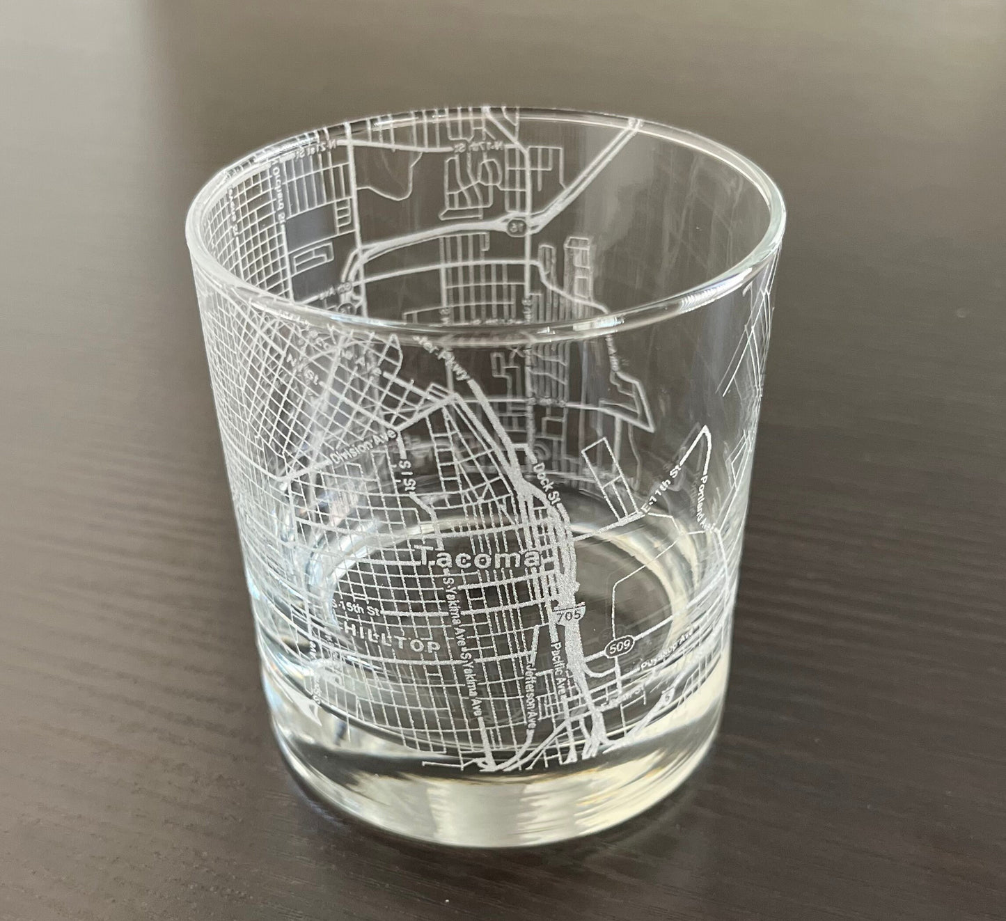 Rocks Whiskey Old Fashioned Glass Urban City Map Tacoma, WA