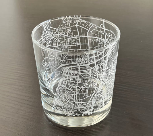 Rocks Whiskey Old Fashioned Glass Urban City Map Tel Aviv, Israel