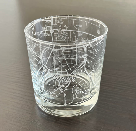 Rocks Whiskey Old Fashioned Glass Urban City Map Toledo, OH