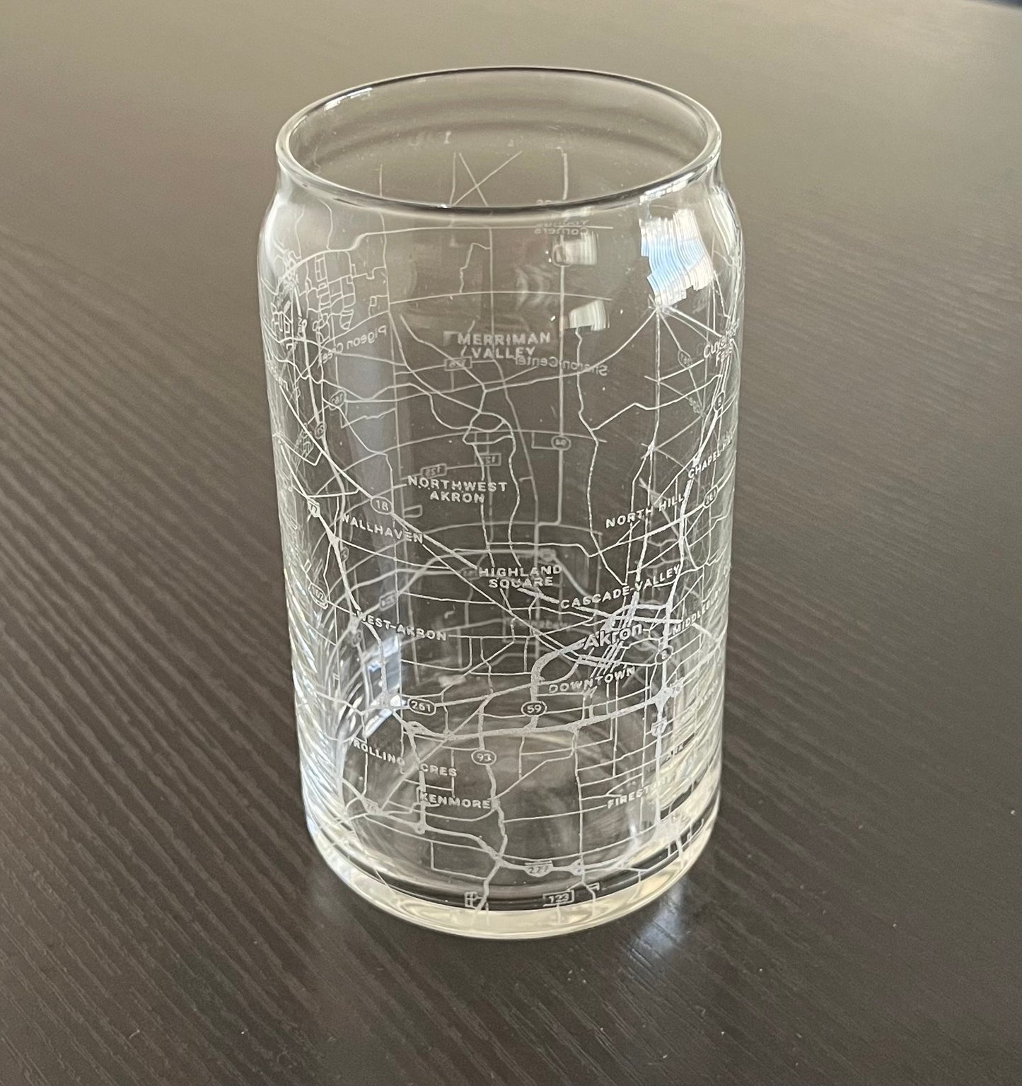 16 oz Beer Can Glass Urban City Map Akron, OH