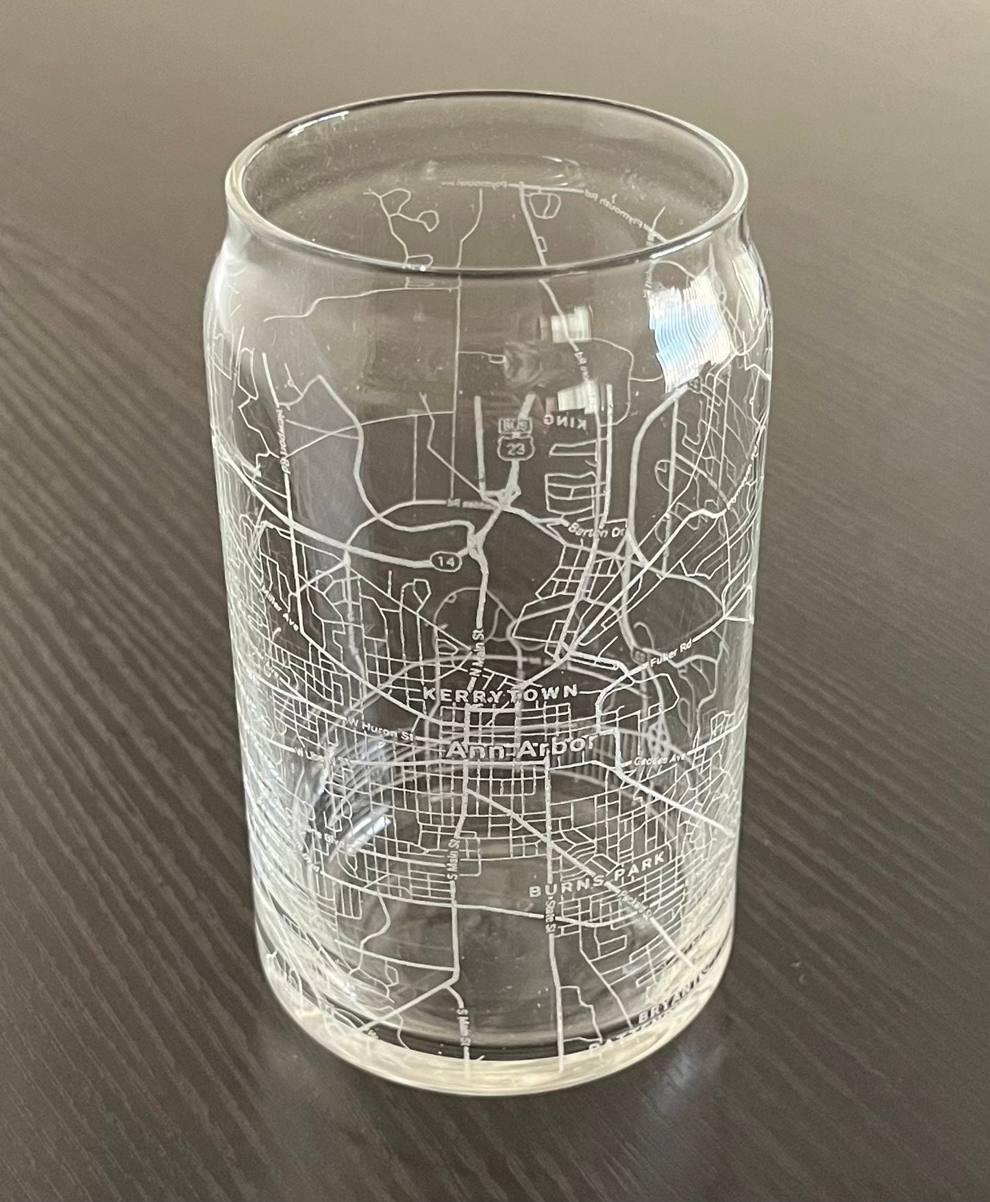 16 oz Beer Can Glass Urban City Map Ann Arbor, MI