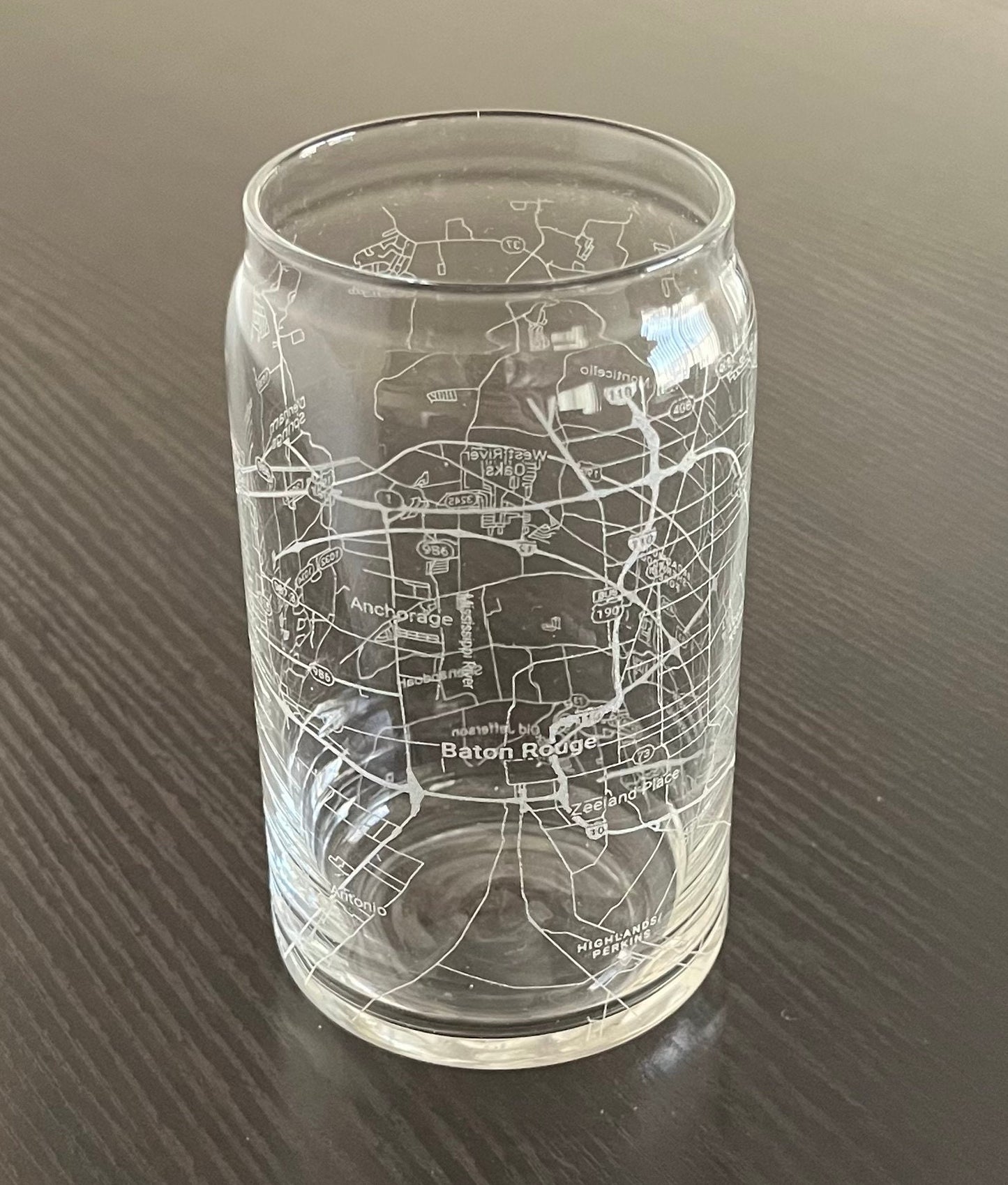 16 oz Beer Can Glass Urban City Map Baton Rouge, LA