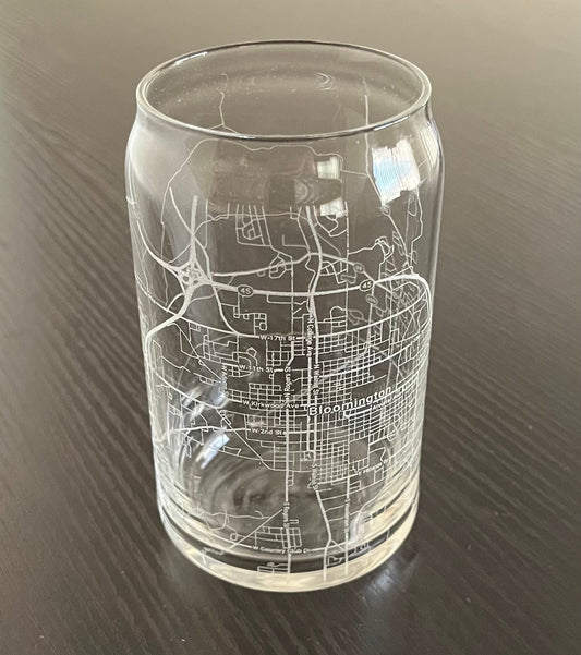 16 oz Beer Can Glass Urban City Map Bloomington, IN