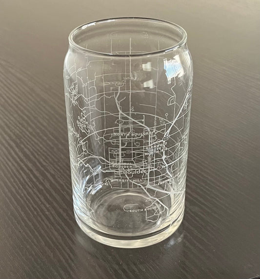 16 oz Beer Can Glass Urban City Map Boulder, CO