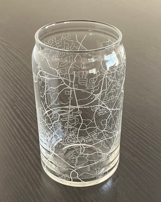 16 oz Beer Can Glass Urban City Map Chapel Hill, NC