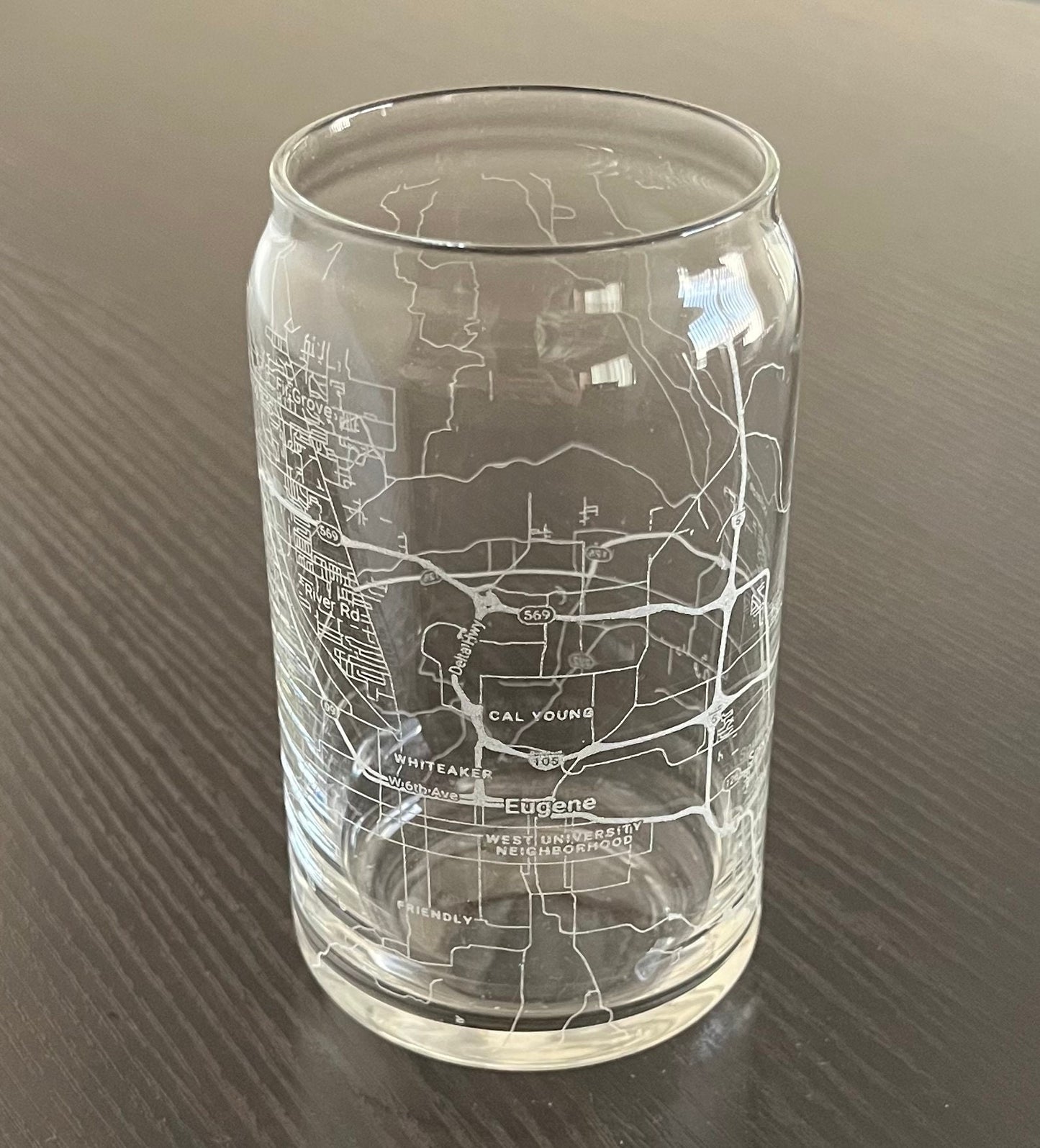 16 oz Beer Can Glass Urban City Map Eugene, OR