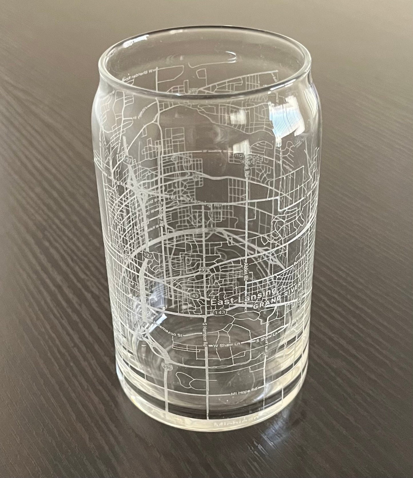 16 oz Beer Can Glass Urban City Map Lansing & East Lansing, MI