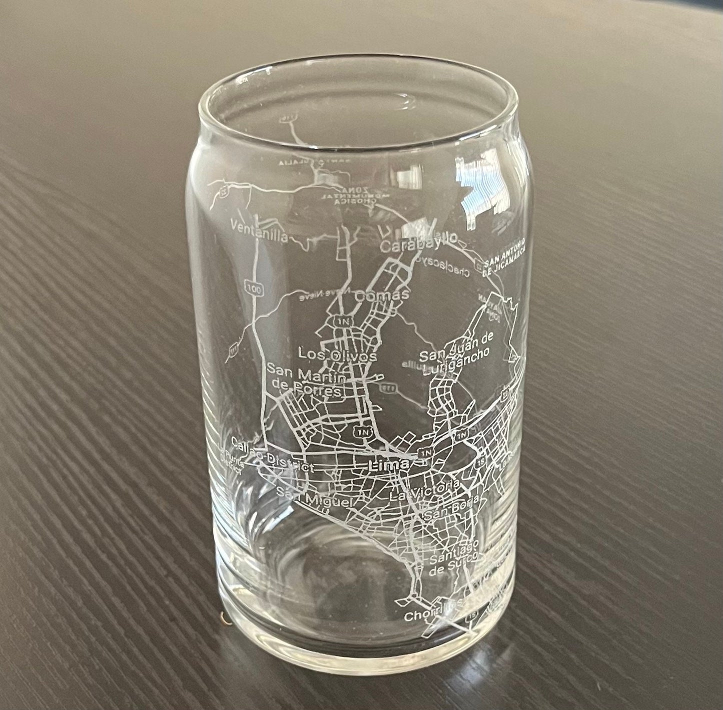 16 oz Beer Can Glass Urban City Map Lima, Peru