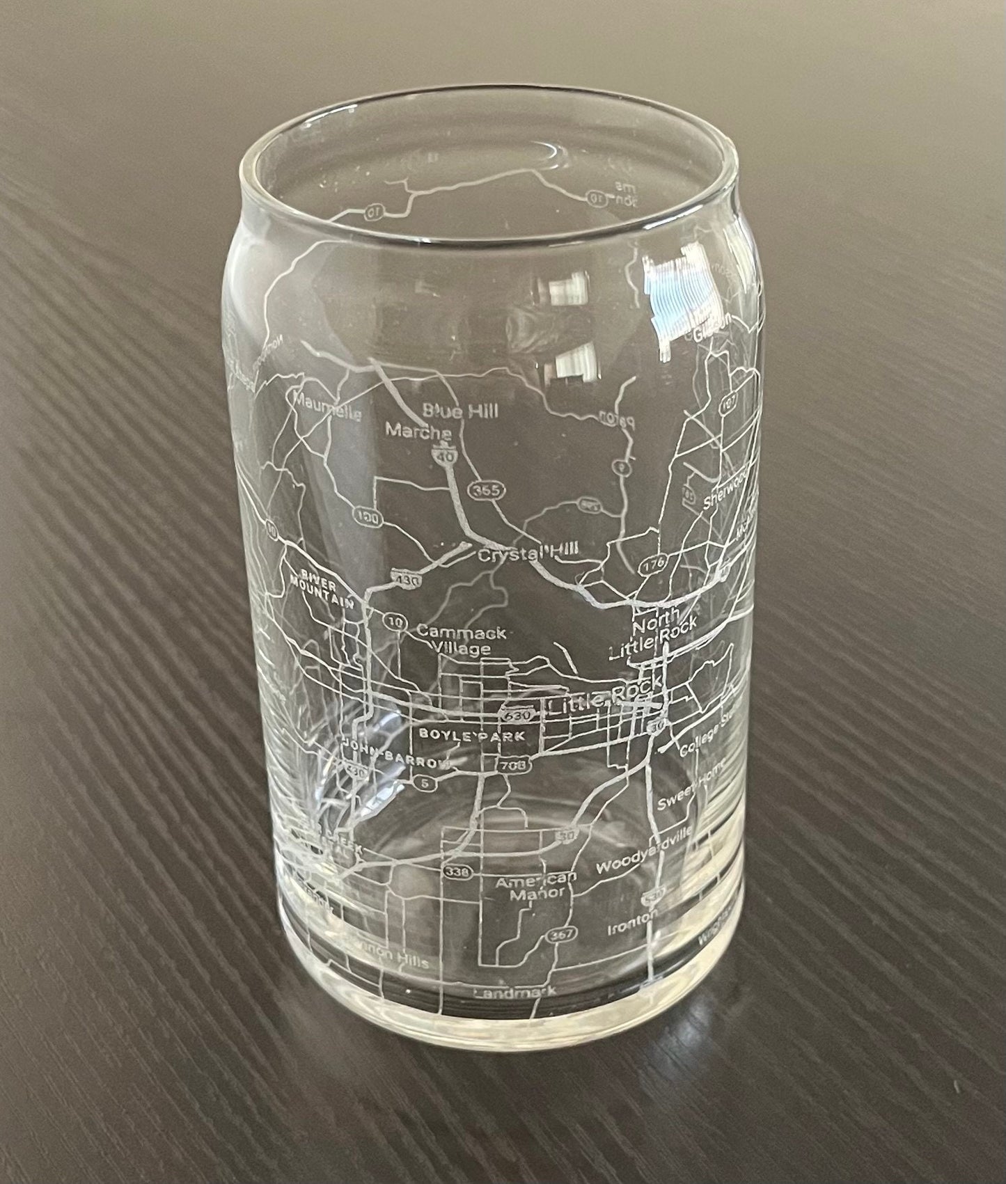 16 oz Beer Can Glass Urban City Map Little Rock, AR