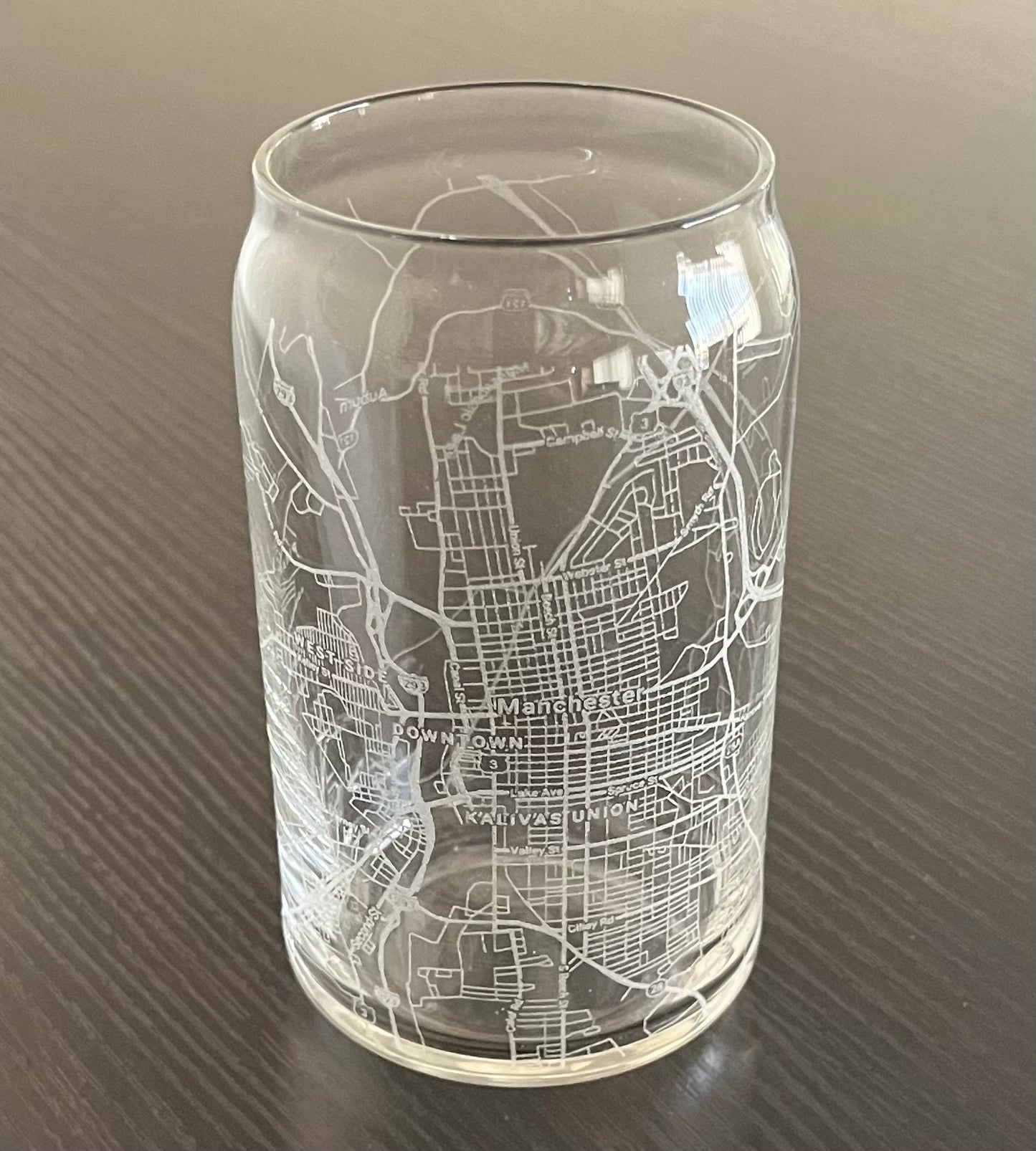 16 oz Beer Can Glass Urban City Map Manchester, NH