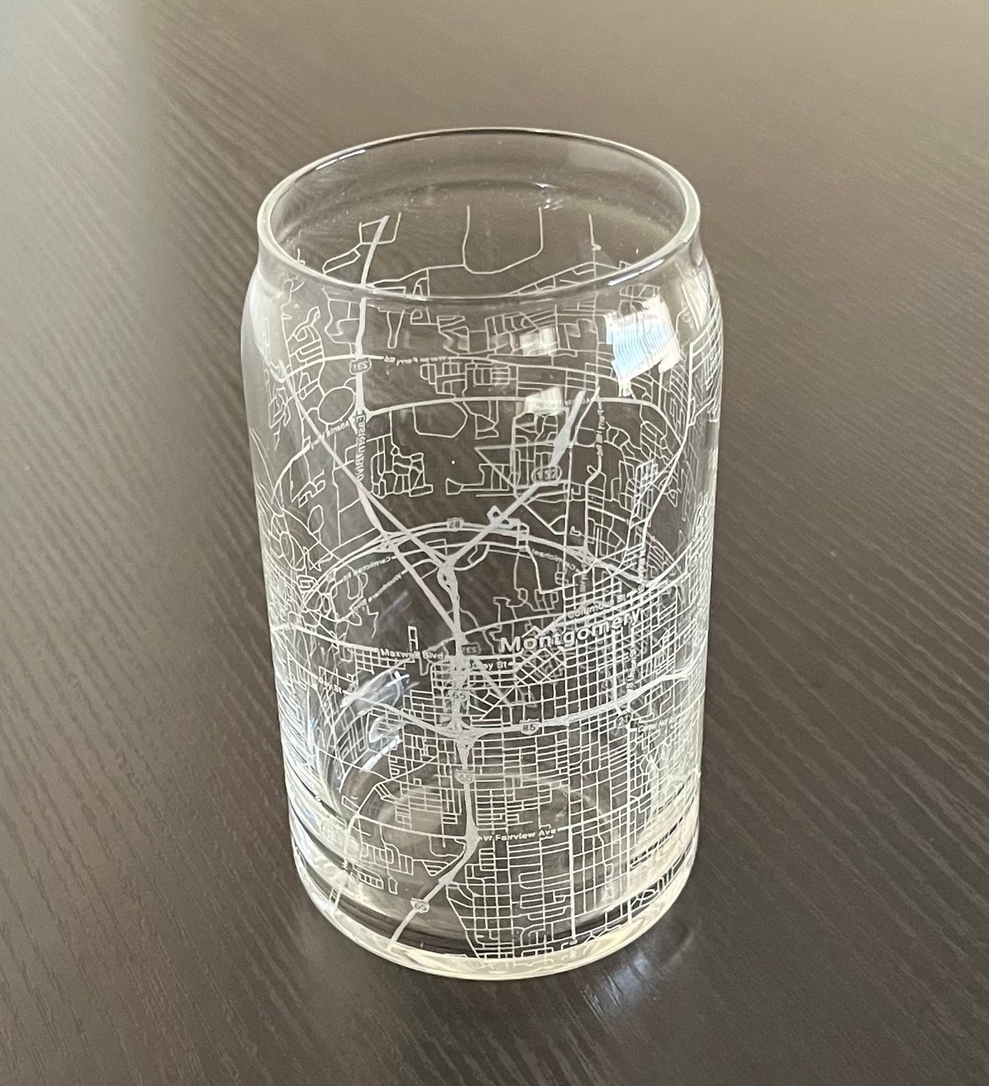 16 oz Beer Can Glass Urban City Map Montgomery, AL