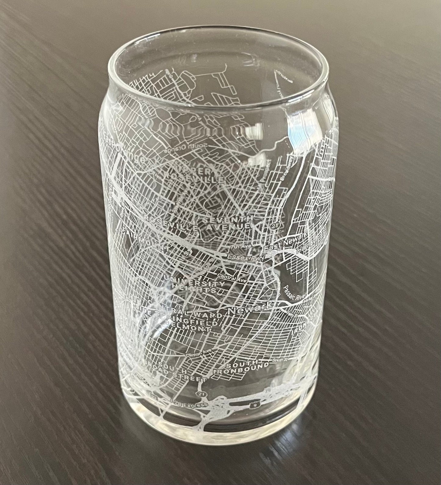 16 oz Beer Can Glass Urban City Map Newark, NJ