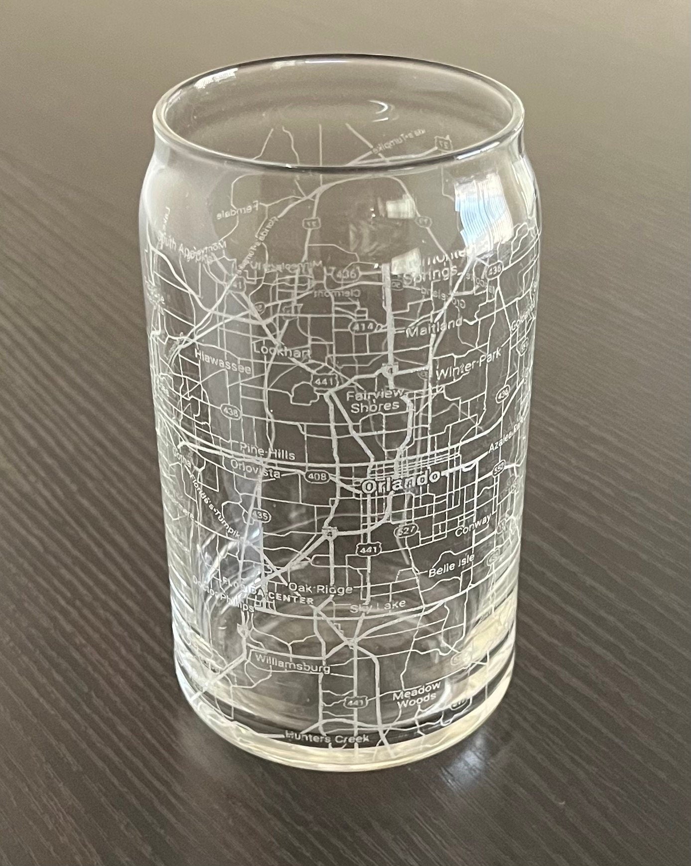 16 oz Beer Can Glass Urban City Map Orlando, FL