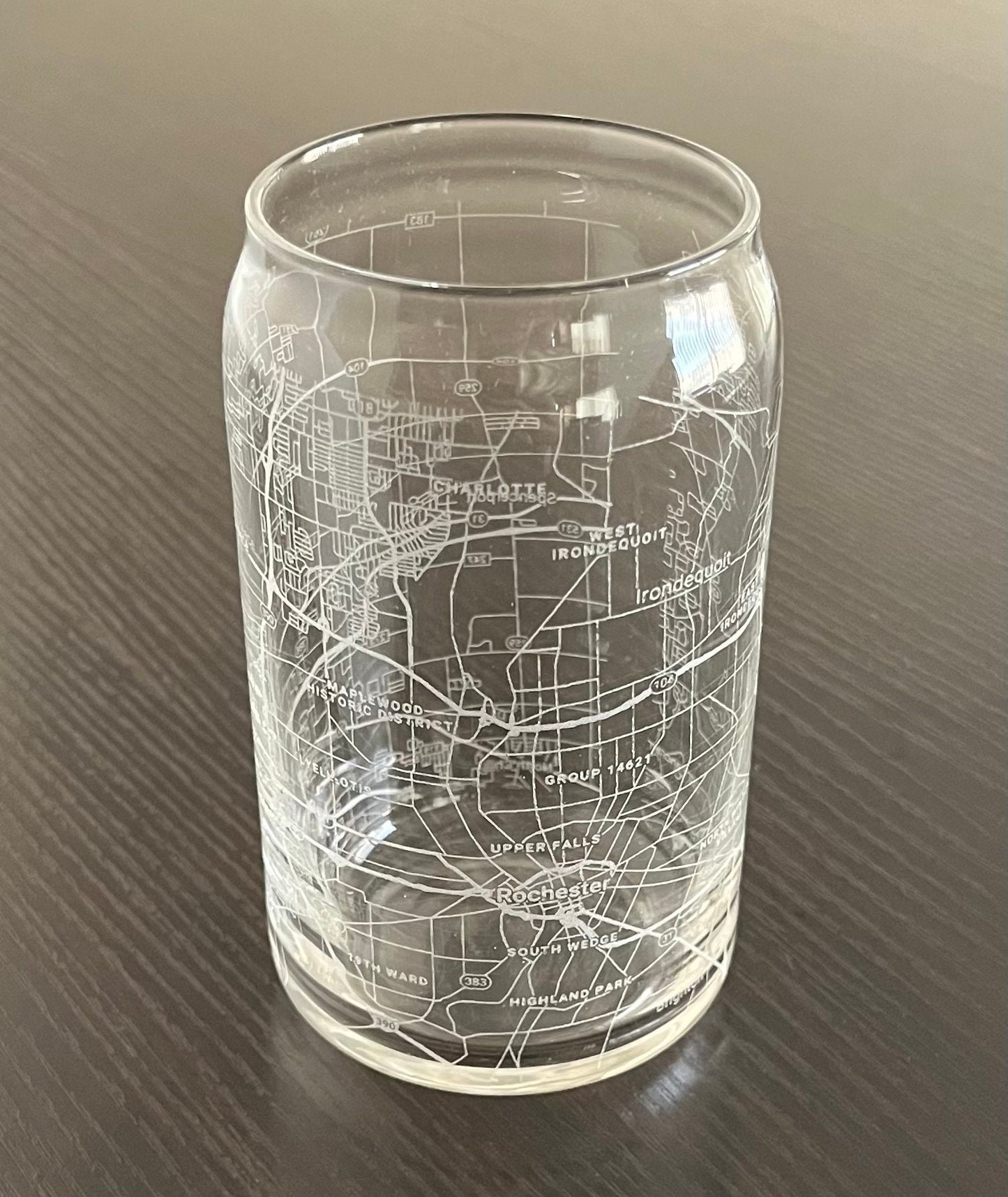 16 oz Beer Can Glass Urban City Map Rochester, NY