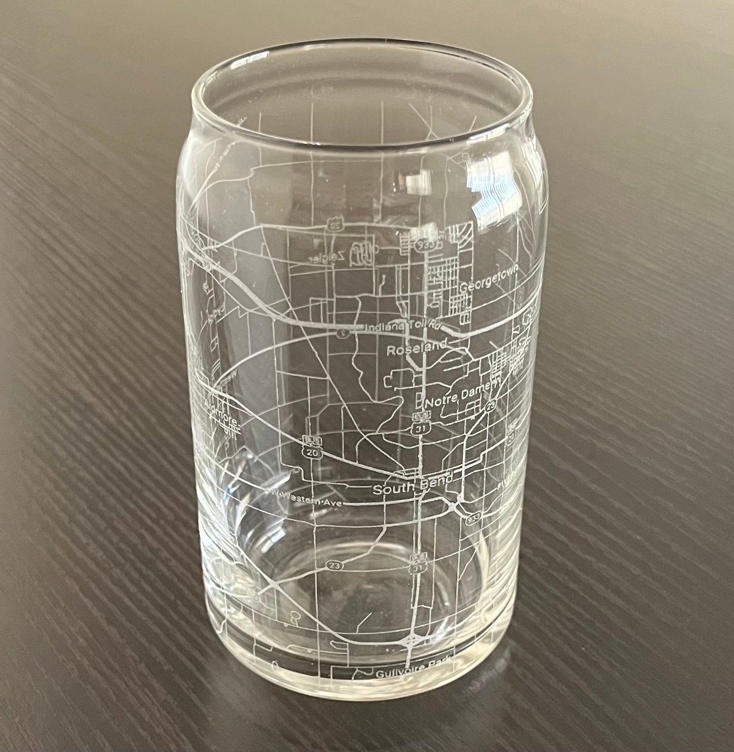 16 oz Beer Can Glass Urban City Map South Bend, IN