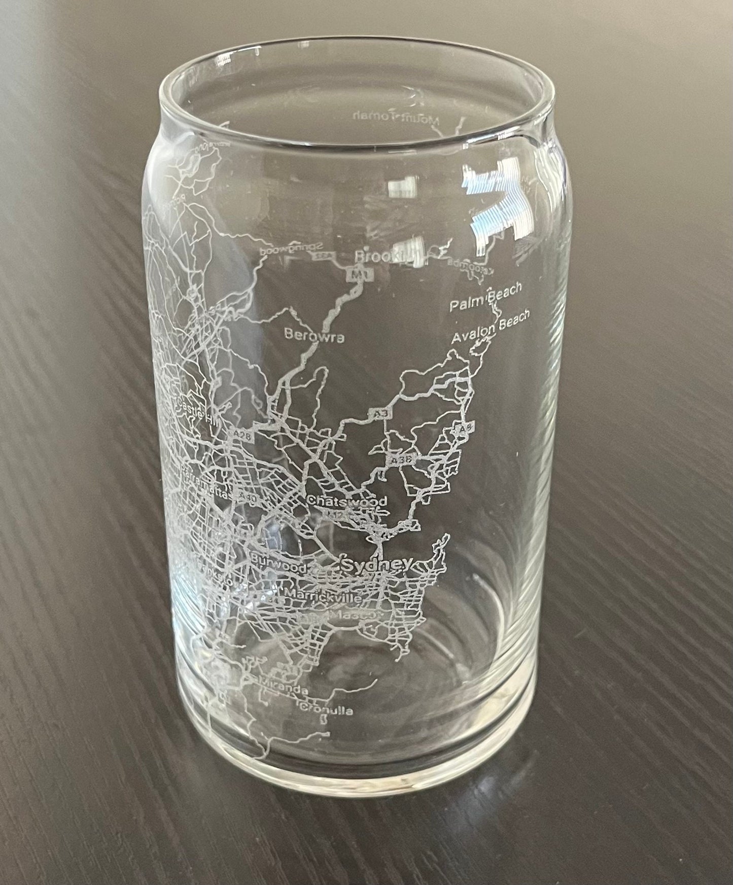 16 oz Beer Can Glass Urban City Map Sydney NSW, Australia