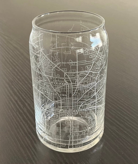 16 oz Beer Can Glass Urban City Map Tallahassee, FL