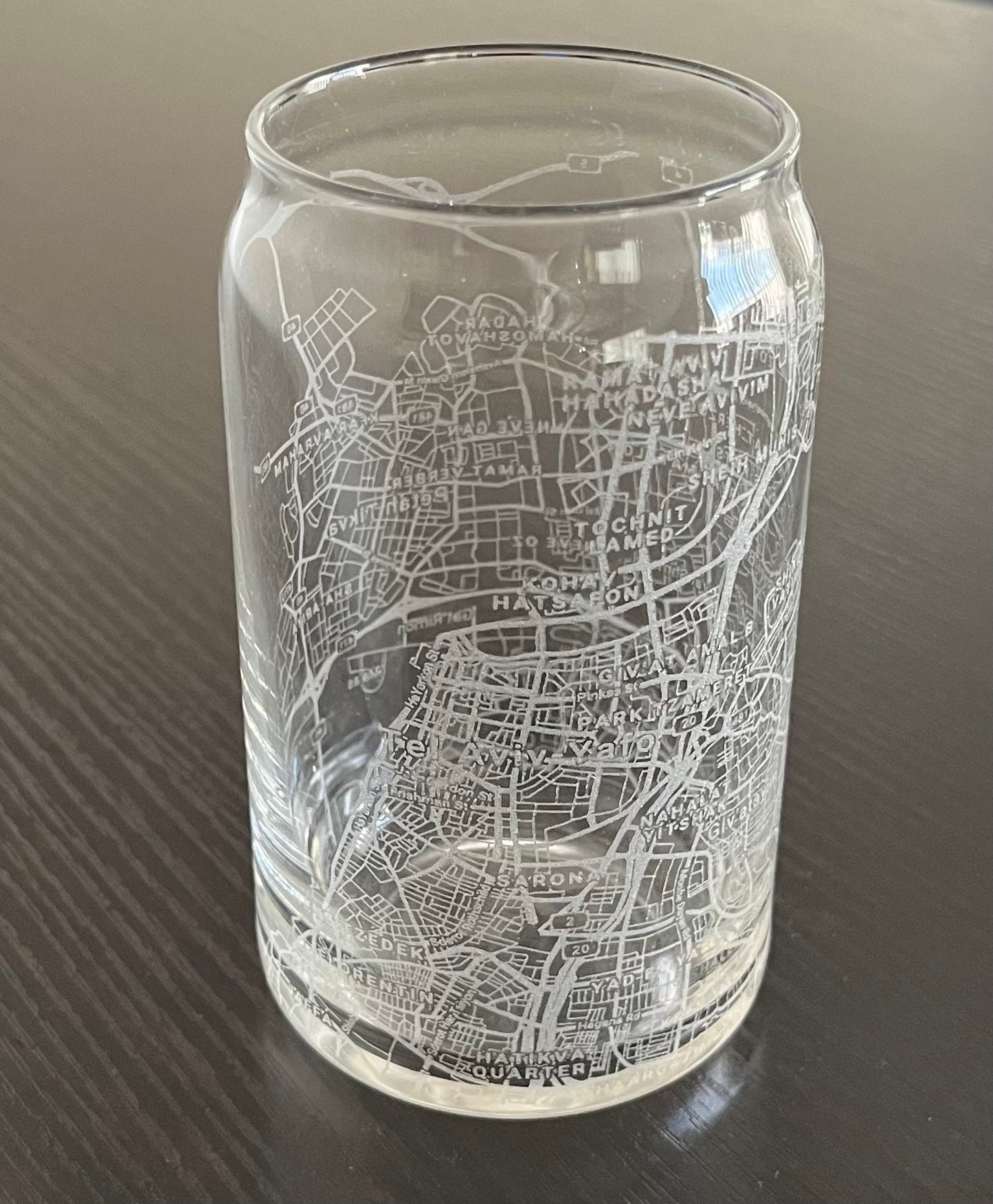 16 oz Beer Can Glass Urban City Map Tel Aviv, Israel