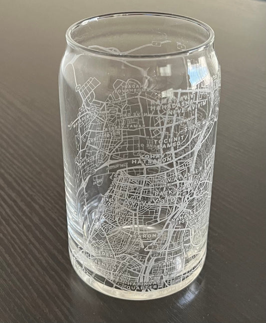 16 oz Beer Can Glass Urban City Map Tel Aviv, Israel