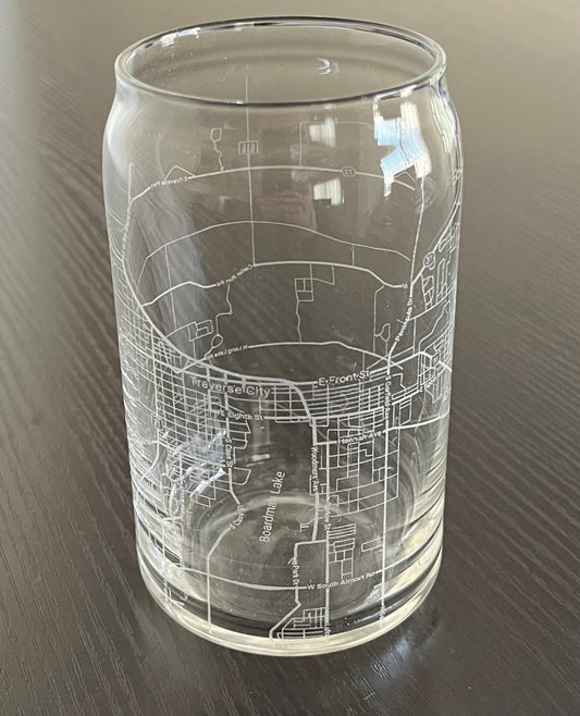 16 oz Beer Can Glass Urban City Map Traverse City, MI