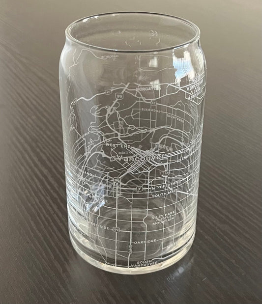 16 oz Beer Can Glass Urban City Map Vancouver, BC, Canada