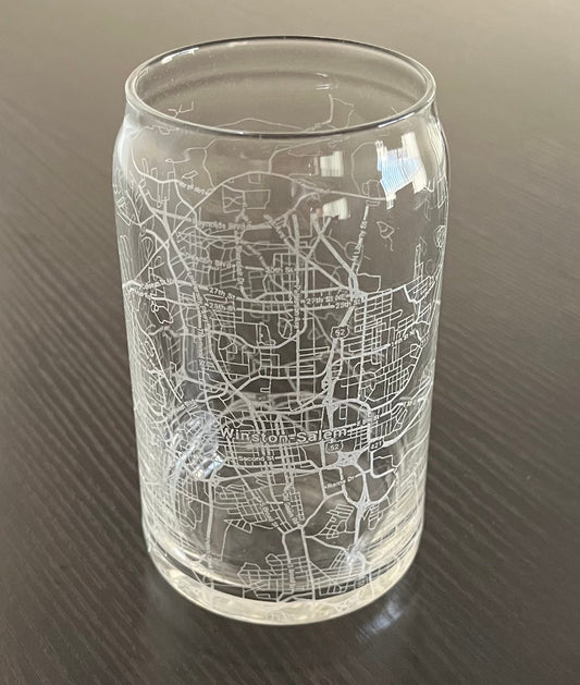 16 oz Beer Can Glass Urban City Map Winston-Salem, NC