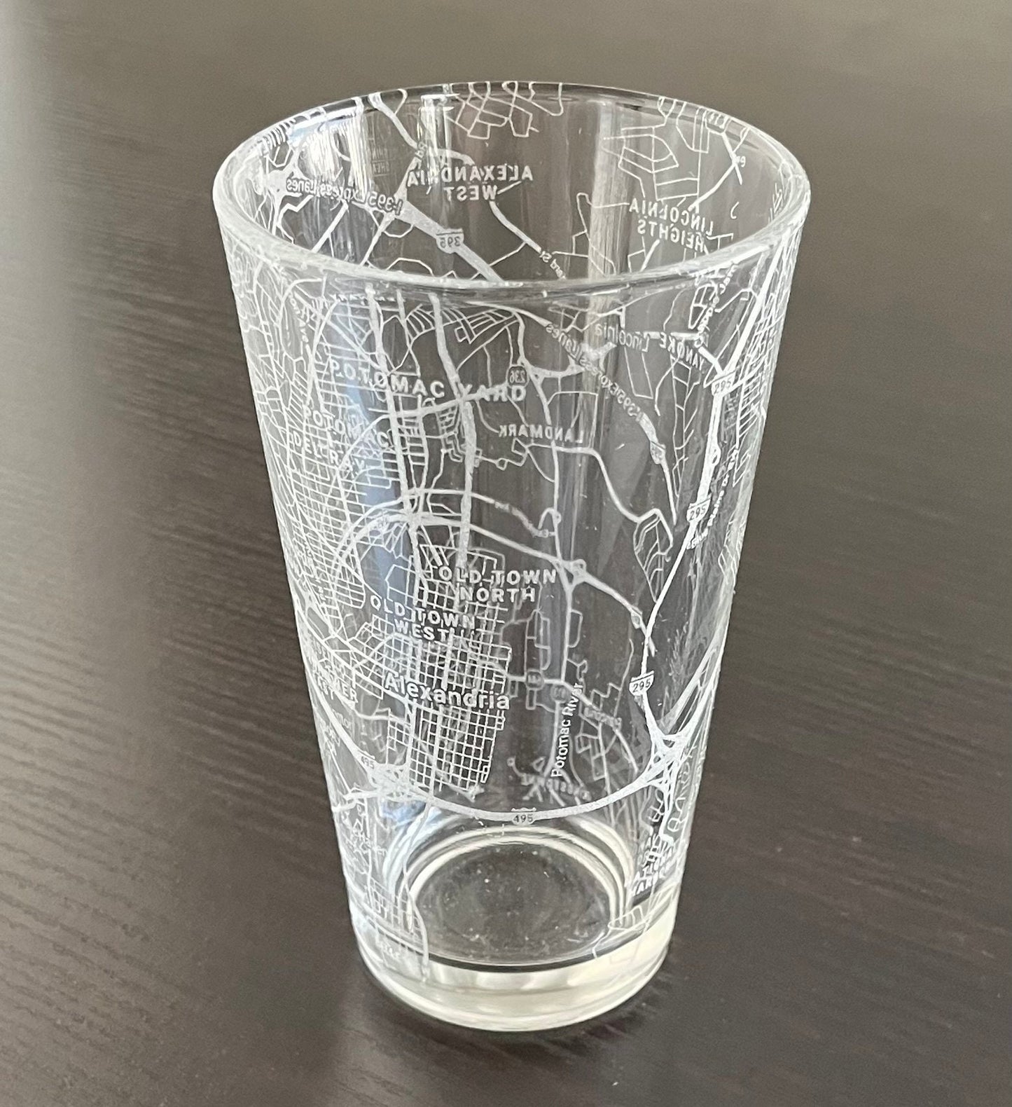 16 oz Pint Beer Glass Urban City Map Alexandria, VA