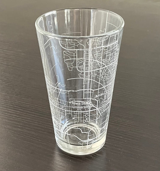 16 oz Pint Beer Glass Urban City Map Ames, IA