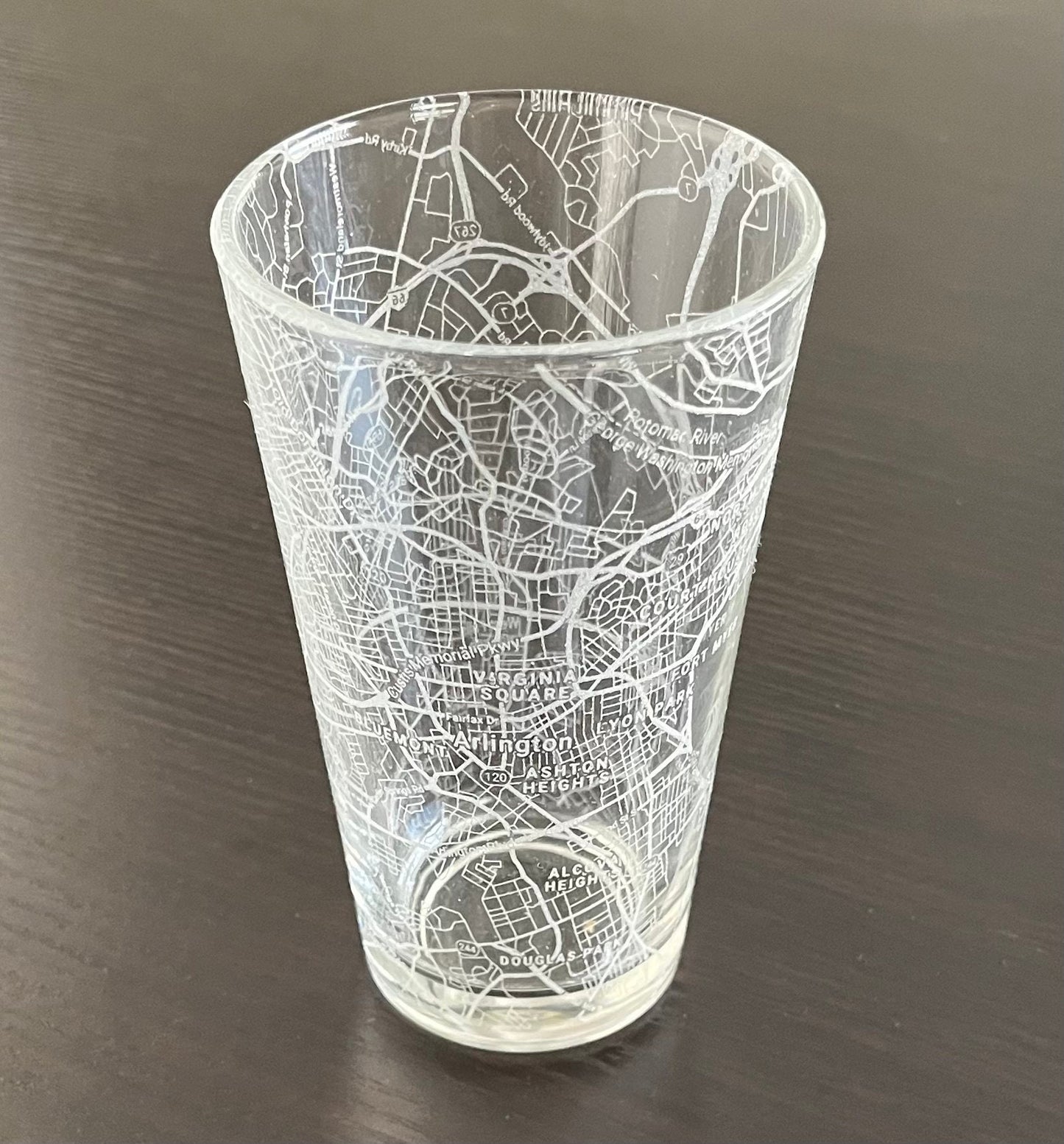 16 oz Pint Beer Glass Urban City Map Arlington, VA