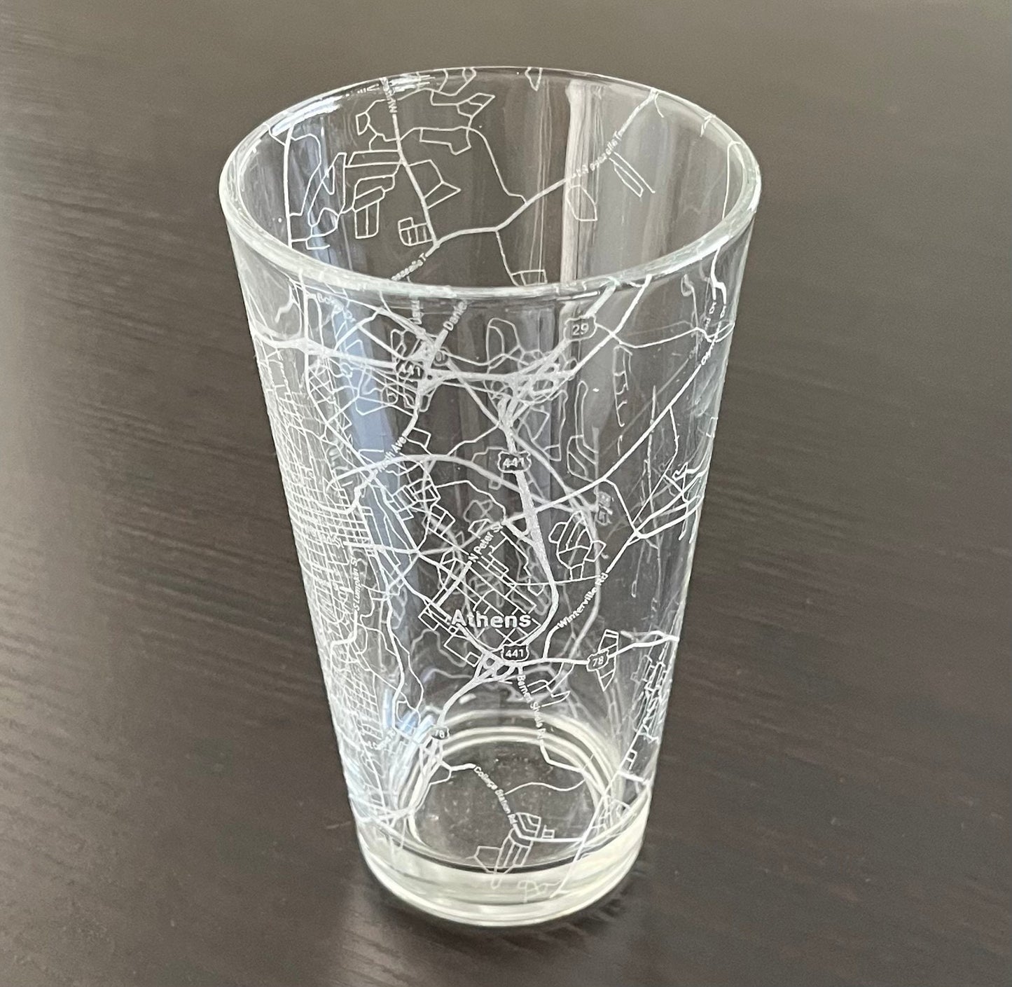 16 oz Pint Beer Glass Urban City Map Athens, GA