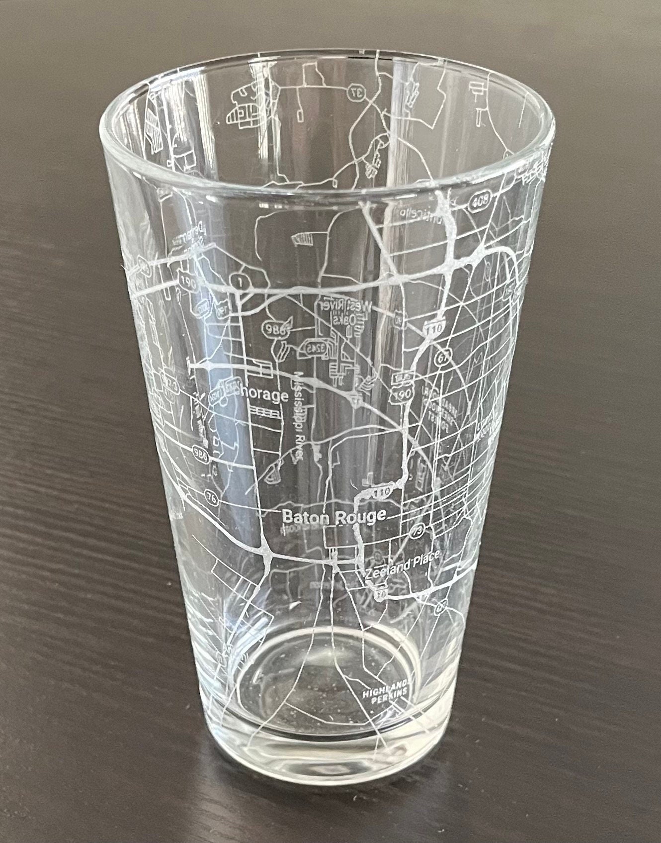 16 oz Pint Beer Glass Urban City Map Baton Rouge, LA