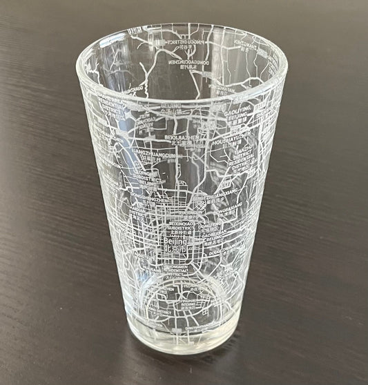 16 oz Pint Beer Glass Urban City Map Beijing, China