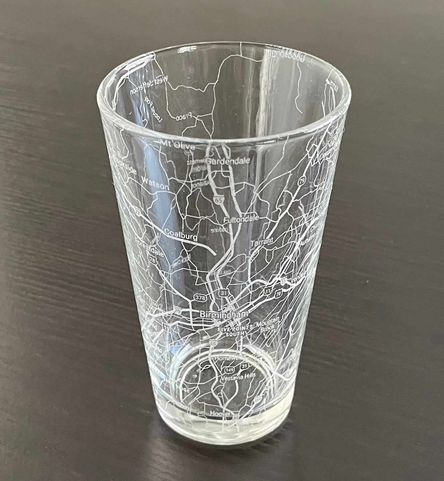 16 oz Pint Beer Glass Urban City Map Birmingham, AL