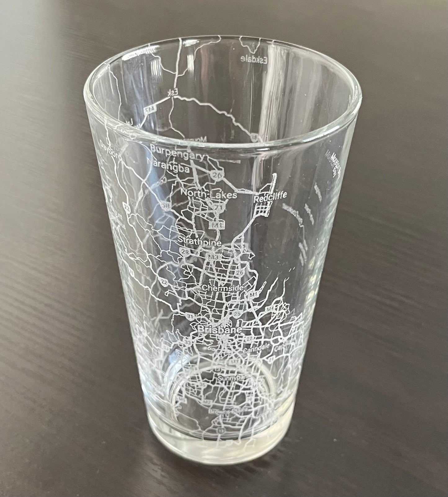 16 oz Pint Beer Glass Urban City Map Brisbane QLD, Australia