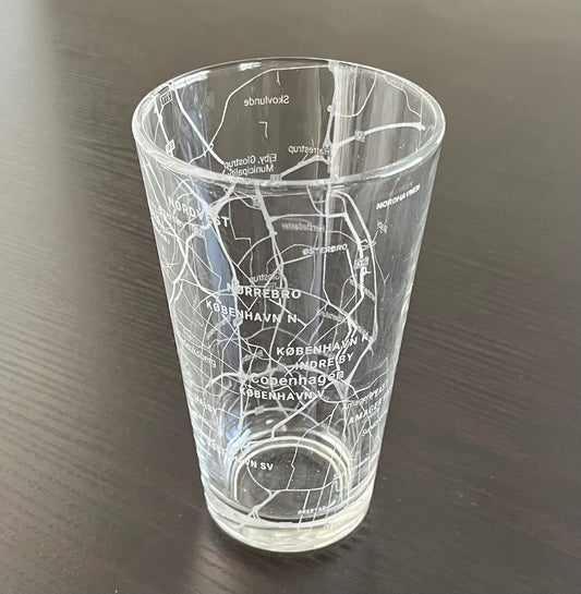 16 oz Pint Beer Glass Urban City Map Copenhagen, Denmark