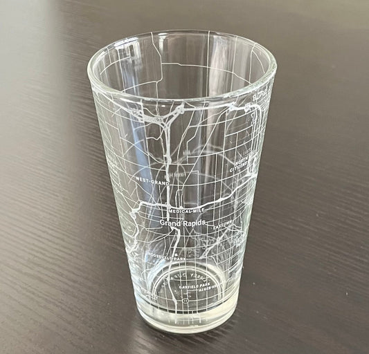 16 oz Pint Beer Glass Urban City Map Grand Rapids, MI