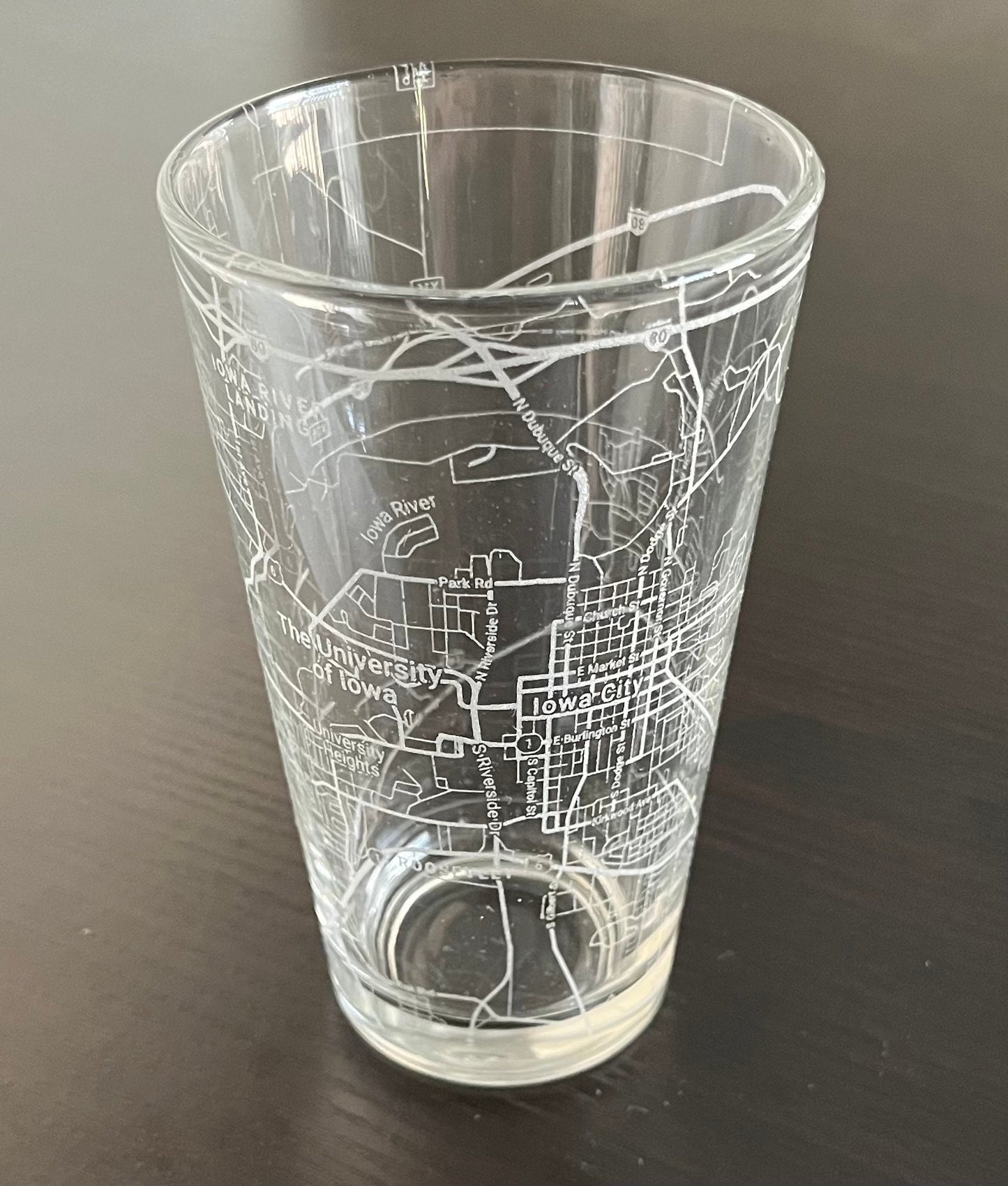 16 oz Pint Beer Glass Urban City Map Iowa City, IA