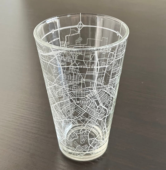 16 oz Pint Beer Glass Urban City Map Lafayette, LA