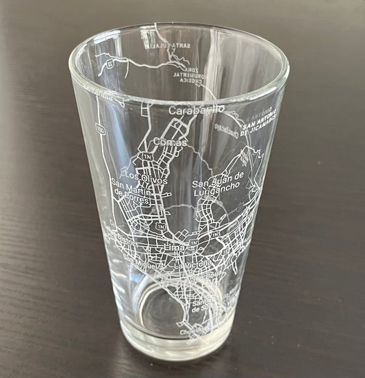 16 oz Pint Beer Glass Urban City Map Lima, Peru