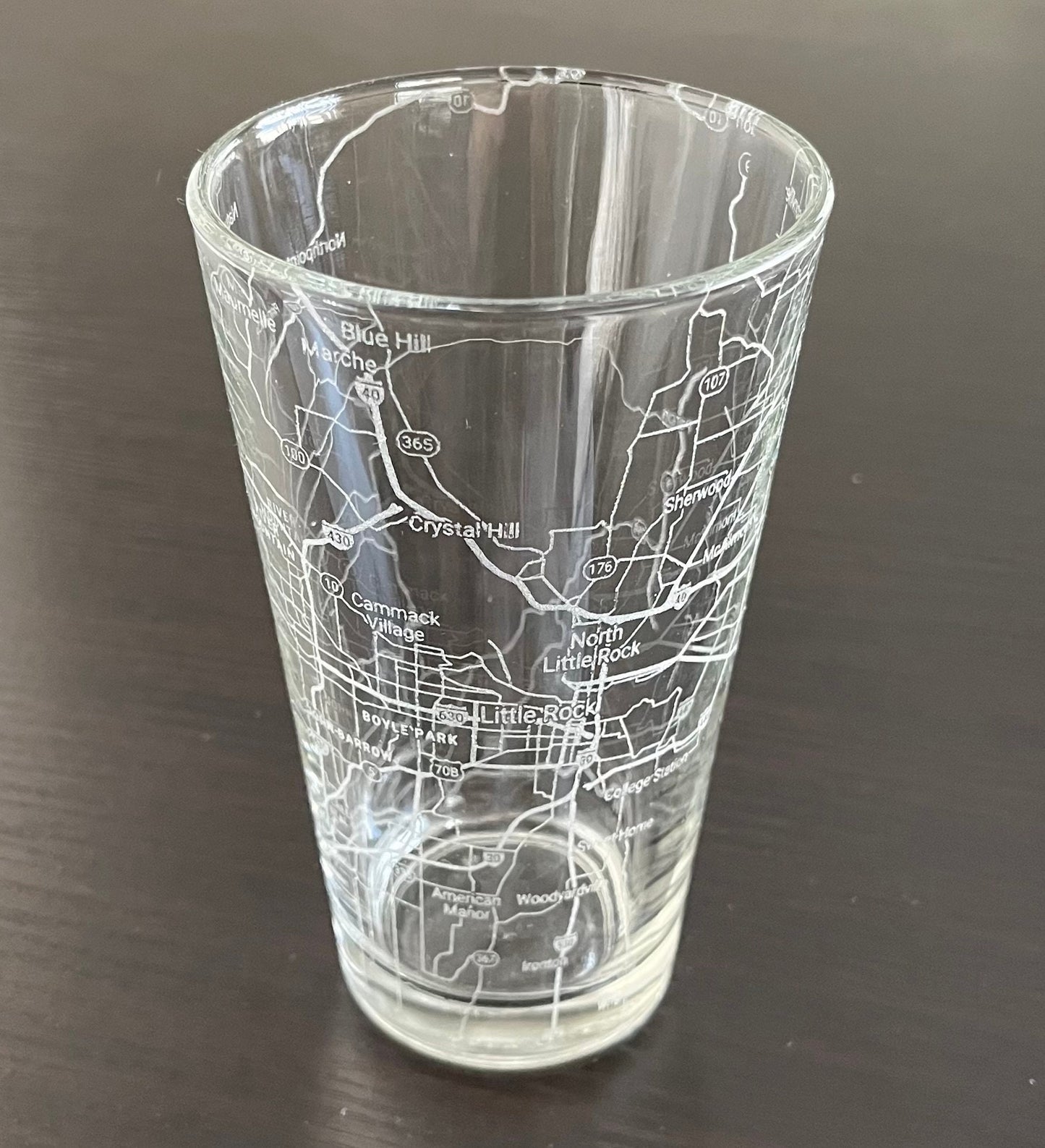 16 oz Pint Beer Glass Urban City Map Little Rock, AR