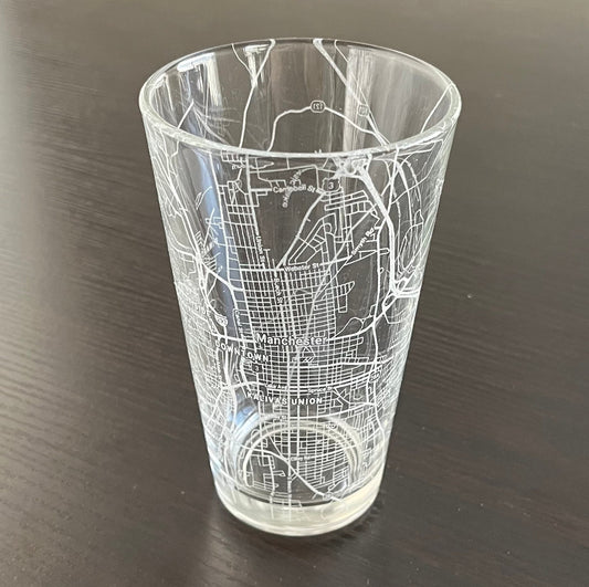 16 oz Pint Beer Glass Urban City Map Manchester, NH