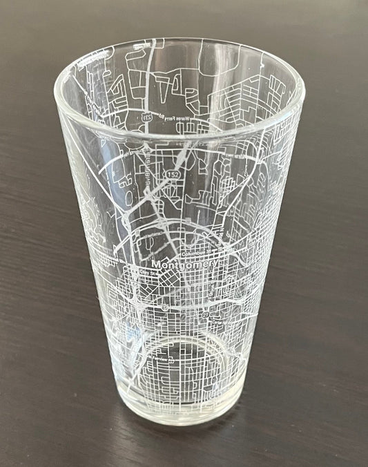 16 oz Pint Beer Glass Urban City Map Montgomery, AL